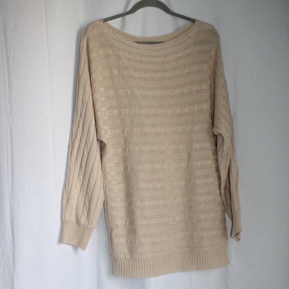 Faux Wool Boat Neck Tan Sweater Tunic Dress Large - Picture 1 of 6